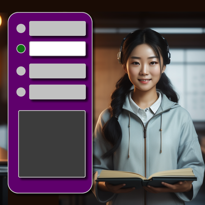 Aiko teaching grammar via the Japanese Complete curriculum, your digital AI sensei helping you master the ins and outs of Japanese, to great mastery with fluency and intuitive grasp.